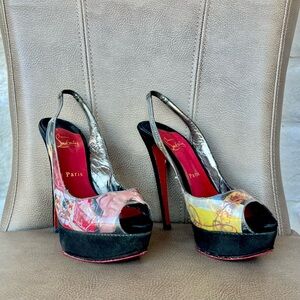 Christian Louboutin Winter 140 Multicolor Peep Toe Slingback Heels Euro 30 1/2